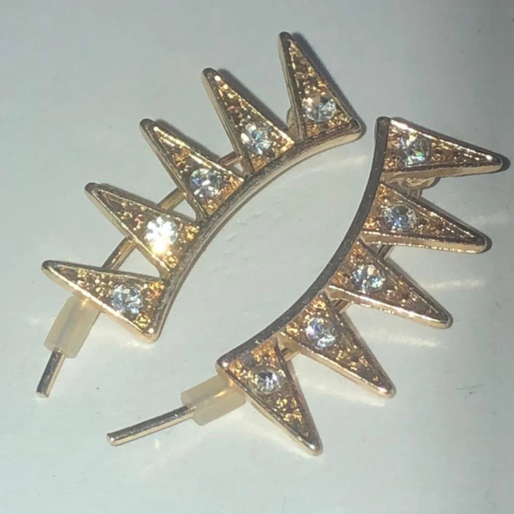 Gold Tone CZ Rhinestones Dainty Classic Boho Pierced Earrings